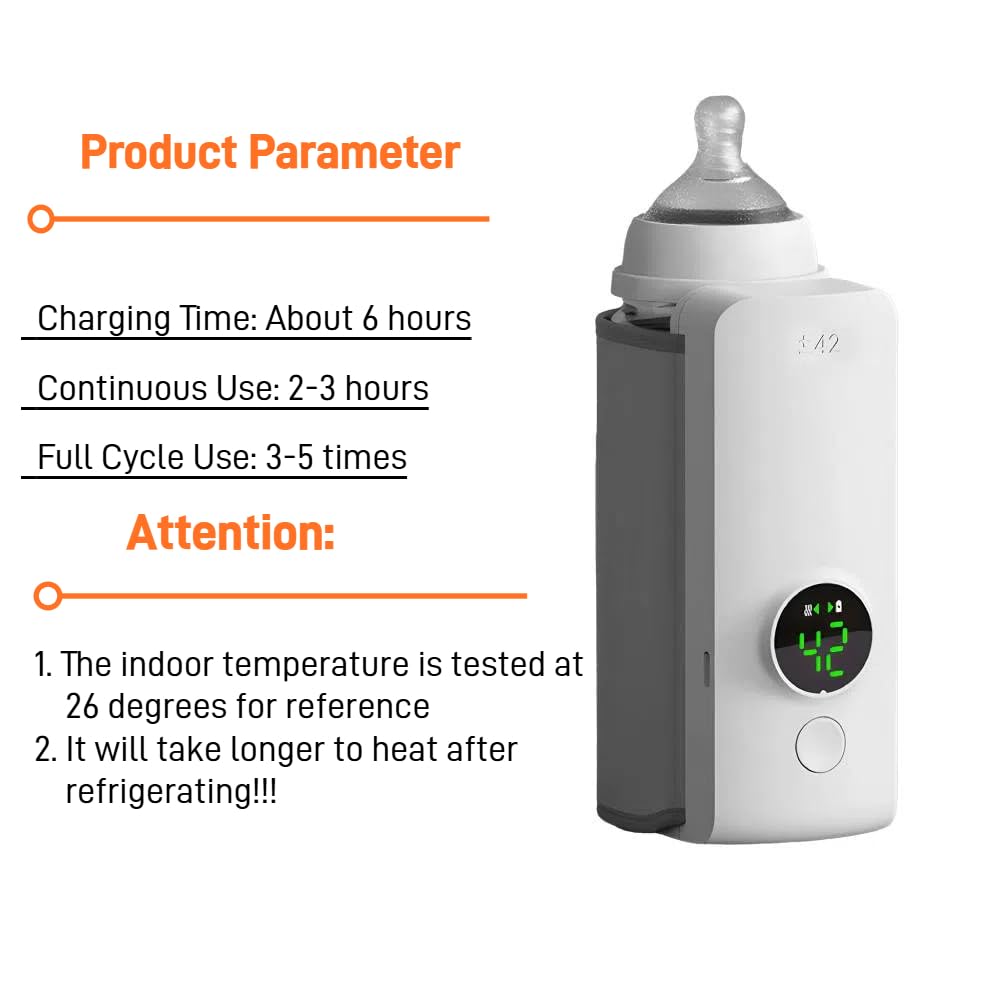 Portable Baby Bottle Warmer for Travel, Rechargeable Bottle Warmer On The Go, Fast Bottle Warmer for Breastmilk and Formula, Temperature Control, Temperature Digital Display