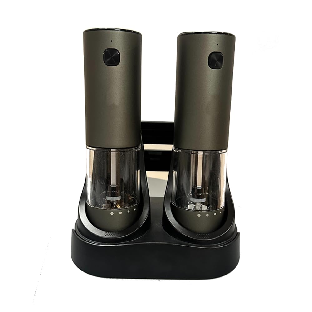 FORLIM 2-Speed Electric Salt And Pepper Grinder Set, External Rotation To Adjust Coarseness, Rechargeable Aluminum Alloy Pepper Mill With Base, One-Button Automatic Grinding, Washable Container