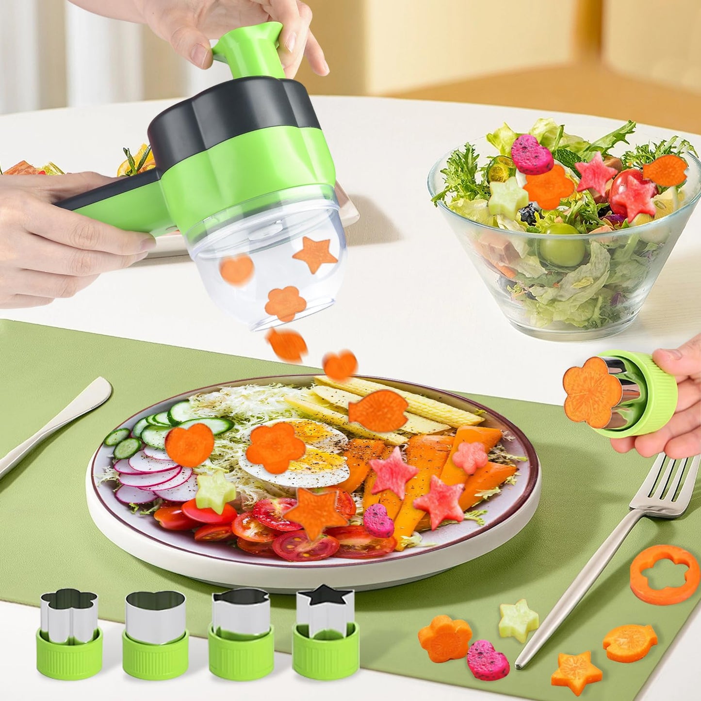 Electric Vegetable Slicer Set Vegetable Cutter 4 in 1 Portable, Rechargeable, Wireless Food Processor & Chopper Machine Mixer Food Slice for Home Kitchen Garlic Pepper Chili Onion Celery Ginger Meat